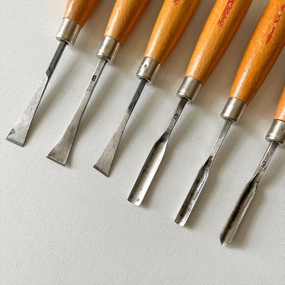 Vintage Footprint England 6 pc Wood Carving Chisel Set Woodworking Hand Tool - Picture 5 of 8